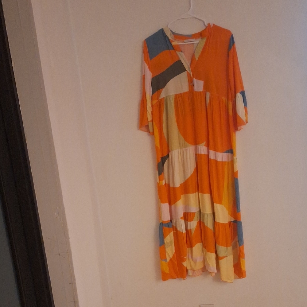 Made In Italy 100% Viscose Chic Colorful Abstract Print Maxi Women'sDress Sz M